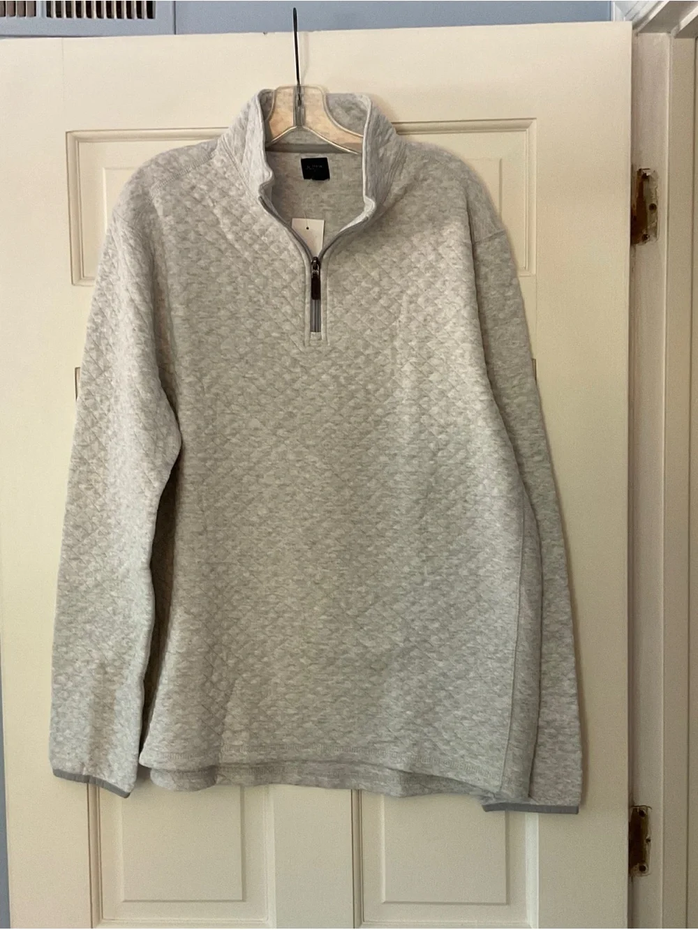 J.Crew Quilted quarter-zip Sweatshirt Heather Slate Gray Men’s Large NWT Preppy
